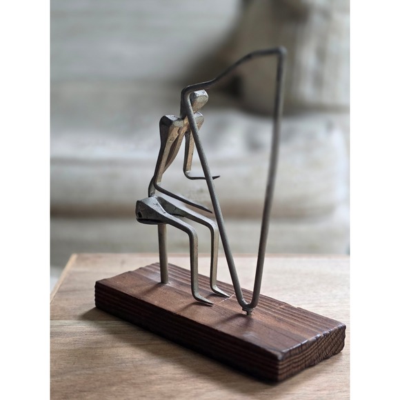 Other - Mid Century Brutalist Metal Nail Art Sculpture Seated Harp Player